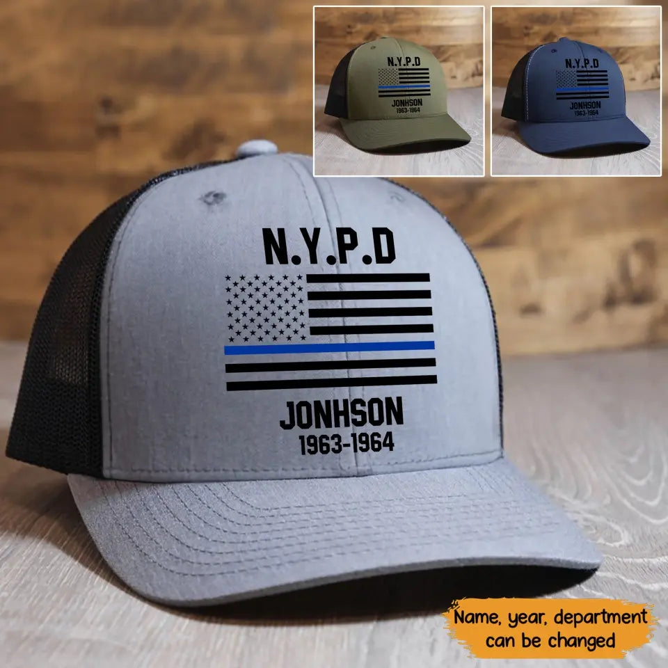 Personalized US Police Blue Thin Line Flag Mesh Cap Printed 23397KVH