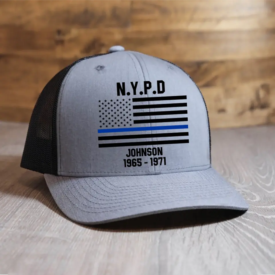 Personalized US Police Blue Thin Line Flag Mesh Cap Printed 23397KVH