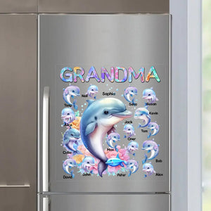 Personalized Grandma Dolphin with Kid Names Fridge Decal Printed PN23340