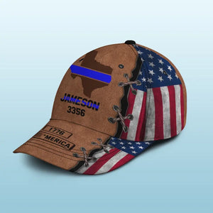 Personalized US Maps States Thin Blue Line 3D Cap Printed QTPN408