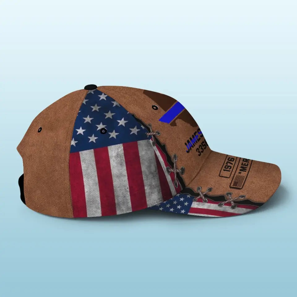 Personalized US Maps States Thin Blue Line 3D Cap Printed QTPN408