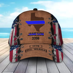 Personalized US Maps States Thin Blue Line 3D Cap Printed QTPN408