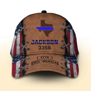 Personalized US Maps States Thin Blue Line 3D Cap Printed QTPN408