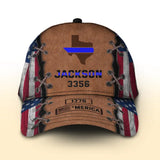 Personalized US Maps States Thin Blue Line 3D Cap Printed QTPN408