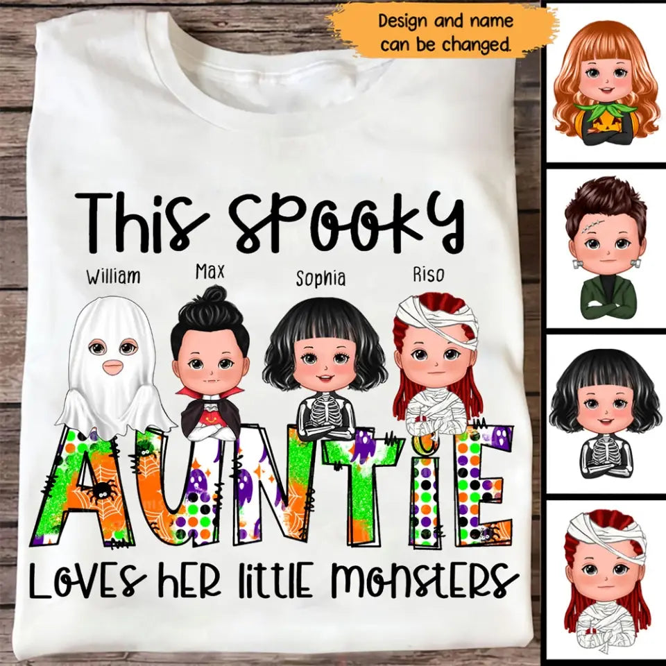 Personalized This Spooky Auntie Loves Her Little Monsters Tshirt 2D Printed HTHHN23407