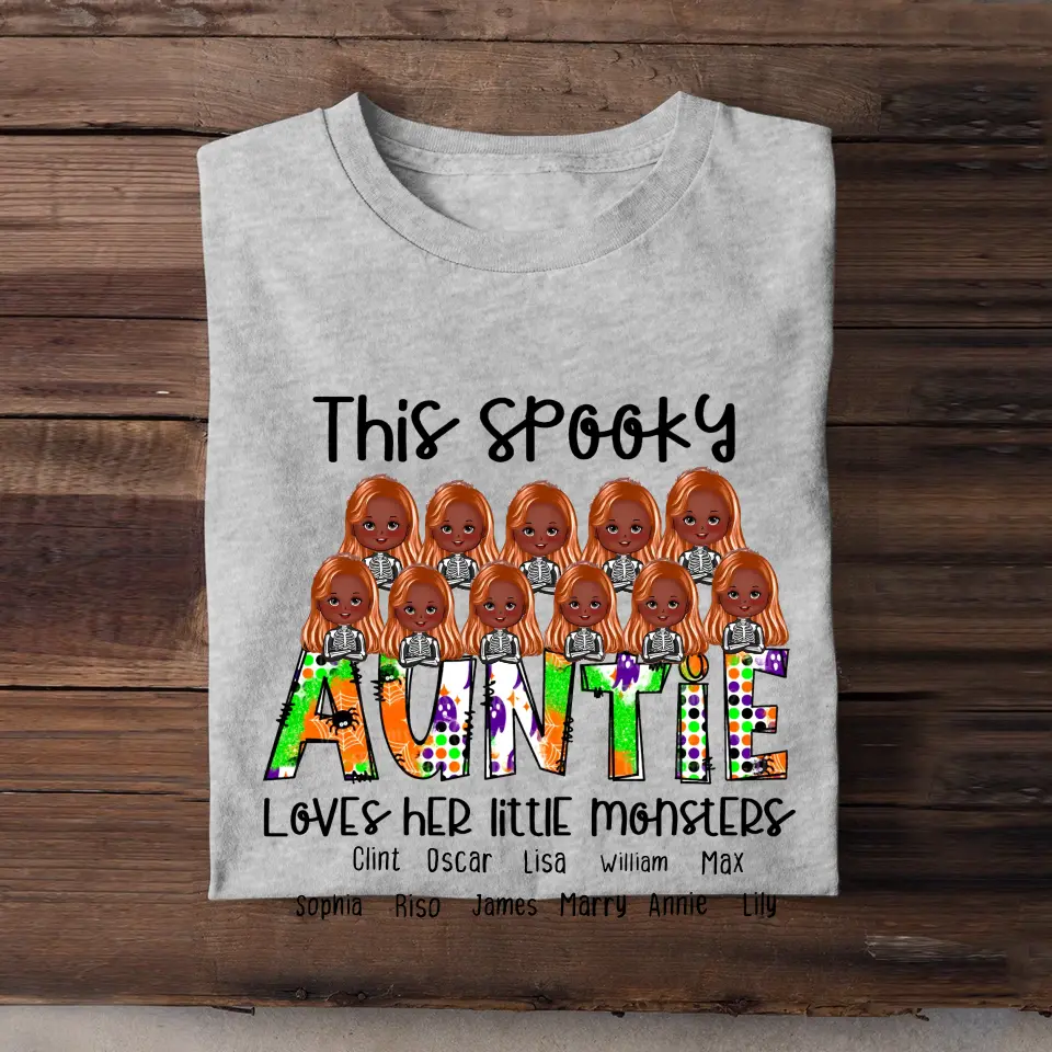 Personalized This Spooky Auntie Loves Her Little Monsters Tshirt 2D Printed HTHHN23407