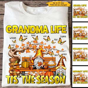 Personalized Fall Season Gnome Auntie Life Butterflies with Kid Names T-shirt HTHHN23433