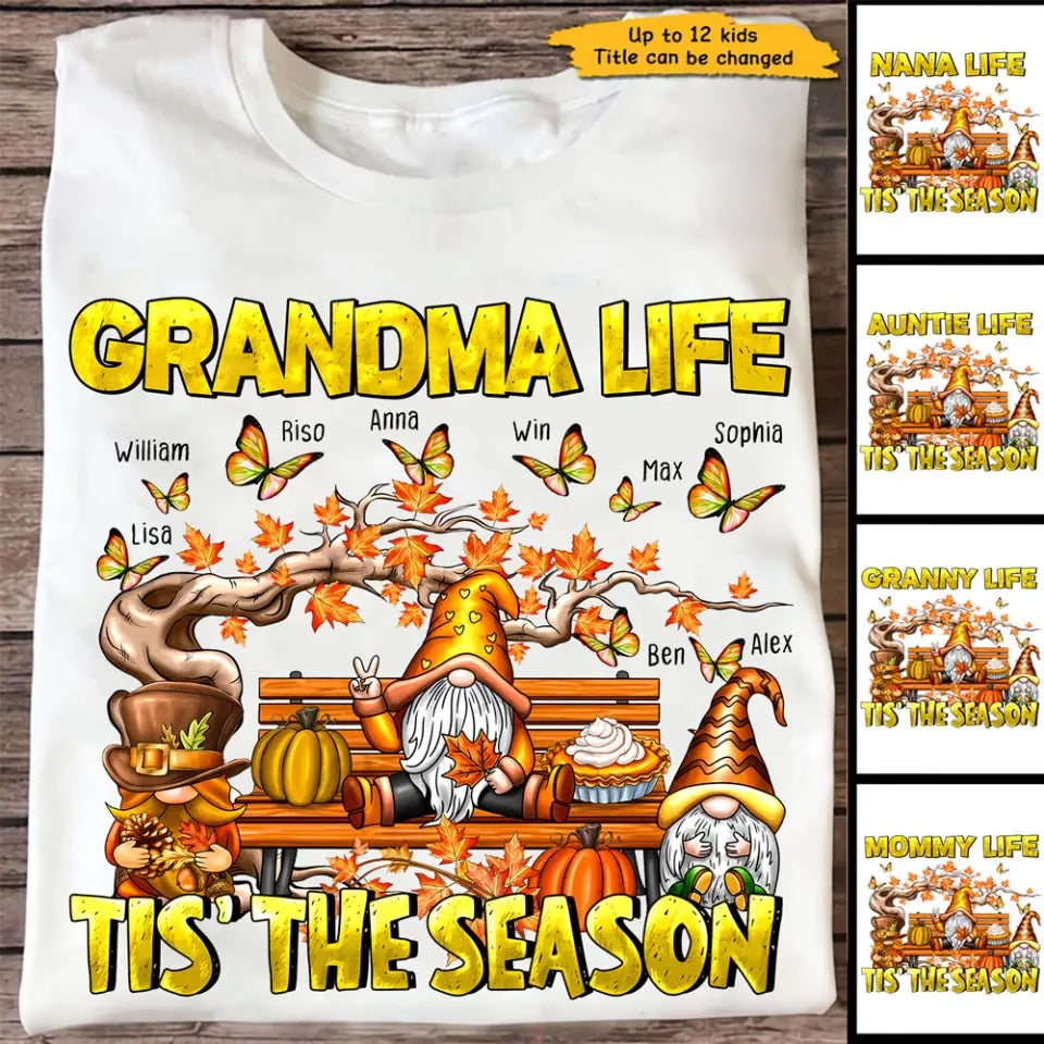 Personalized Fall Season Gnome Auntie Life Butterflies with Kid Names T-shirt HTHHN23433