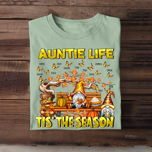 Personalized Fall Season Gnome Auntie Life Butterflies with Kid Names T-shirt HTHHN23433