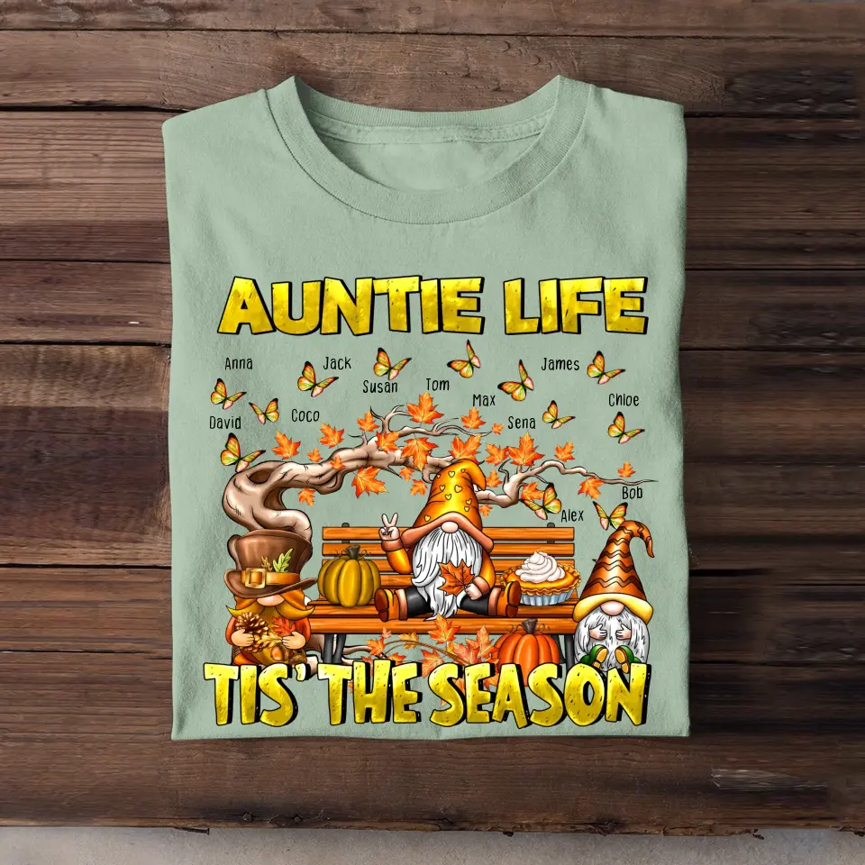 Personalized Fall Season Gnome Auntie Life Butterflies with Kid Names T-shirt HTHHN23433