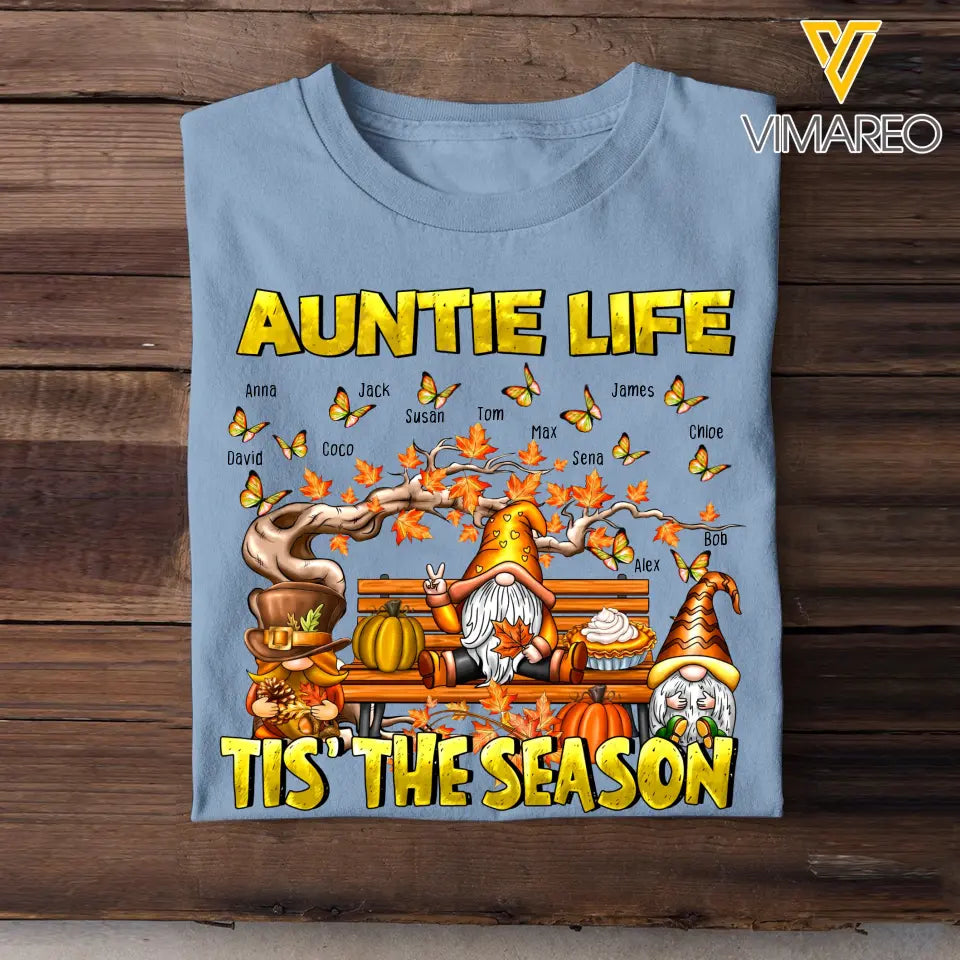 Personalized Fall Season Gnome Auntie Life Butterflies with Kid Names T-shirt HTHHN23433