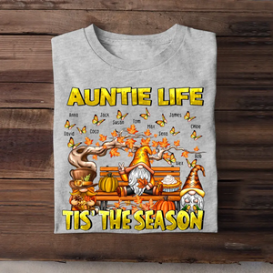 Personalized Fall Season Gnome Auntie Life Butterflies with Kid Names T-shirt HTHHN23433