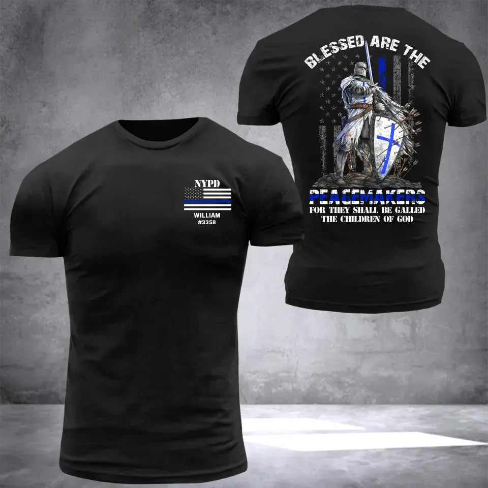 Personalized US Police Blue Thin Line T-shirt 2D Printed 23345PTN
