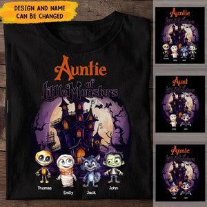 Personalized Auntie of Little Monsters Kid Names Halloween Gift T-shirt Printed VQ23455