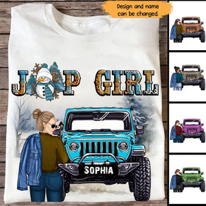Personalized Jeep Girl With Name Winter T-shirt Printed NTMTHN23466