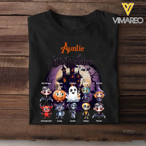 Personalized Auntie of Little Monsters Kid Names Halloween Gift T-shirt Printed VQ23455