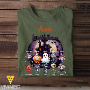 Personalized Auntie of Little Monsters Kid Names Halloween Gift T-shirt Printed VQ23455