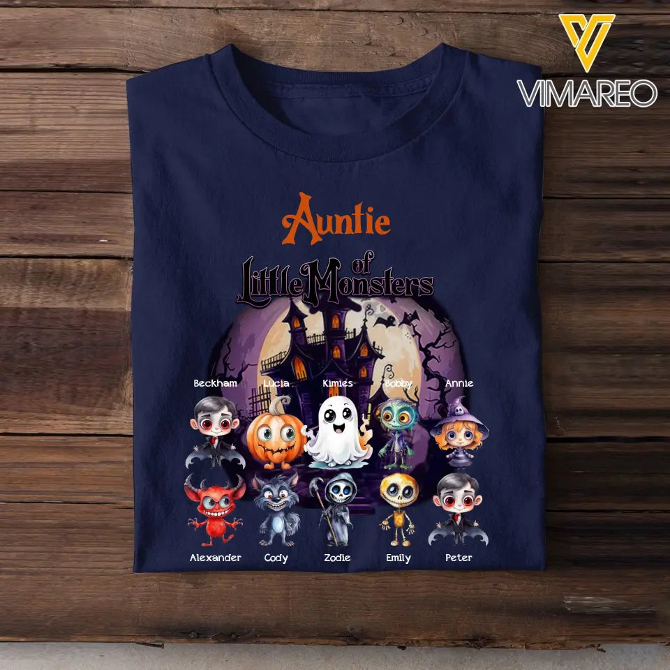 Personalized Auntie of Little Monsters Kid Names Halloween Gift T-shirt Printed VQ23455