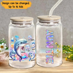 Personalized Auntie Dolphins with Kid Names Can Glass MTPN23464