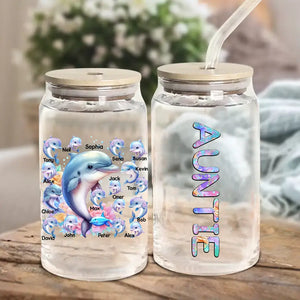 Personalized Auntie Dolphins with Kid Names Can Glass MTPN23464