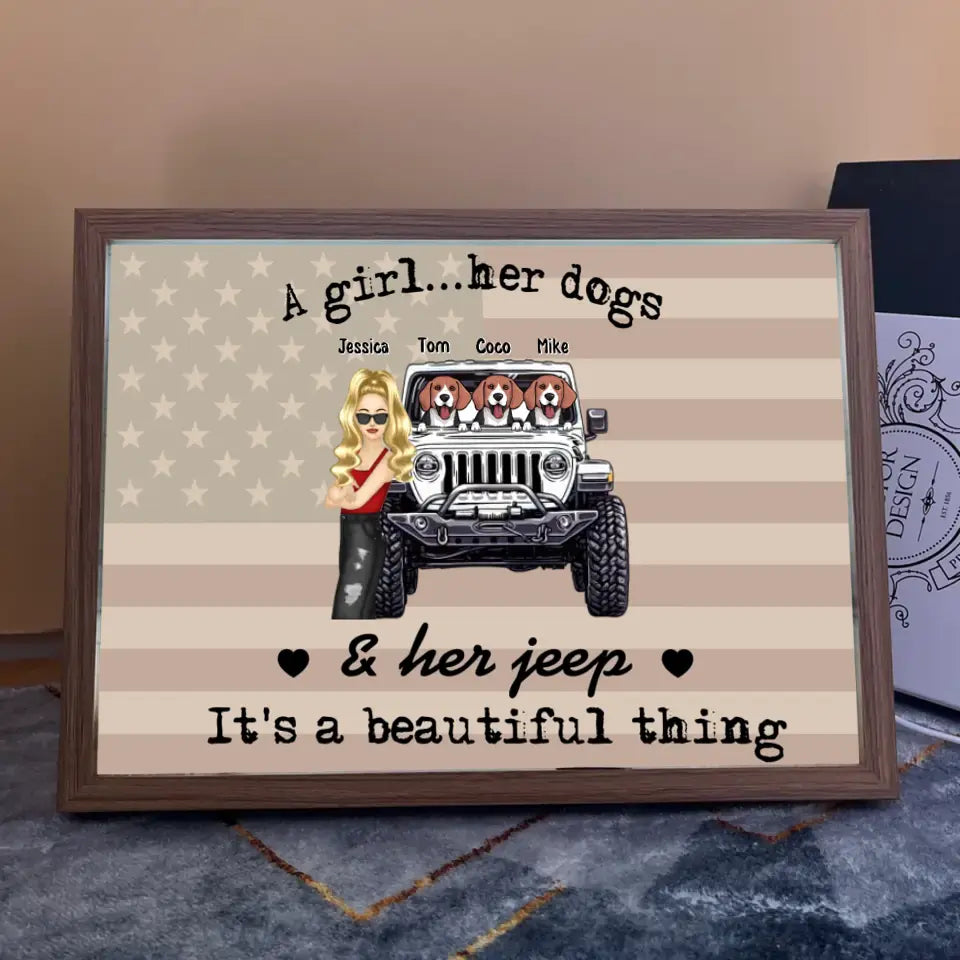 Personalized A Girl Her Dogs & Her Jeep It's A Beautiful Thing Jeep Girl Light Frame Canvas Printed HN23473