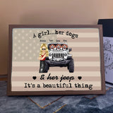 Personalized A Girl Her Dogs & Her Jeep It's A Beautiful Thing Jeep Girl Light Frame Canvas Printed HN23473
