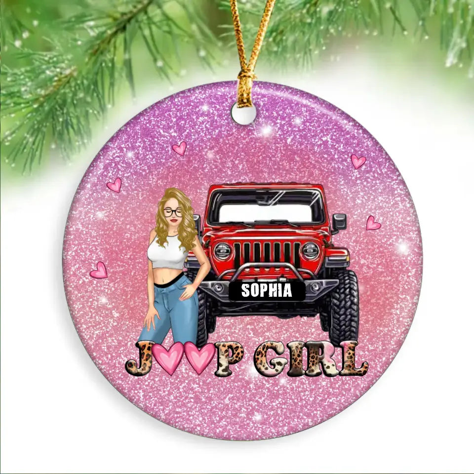 Personalized Jeep Girl with Name Lovers Gift Christmas Gift Acrylic/Ceramic Ornament Printed LDMHN23479