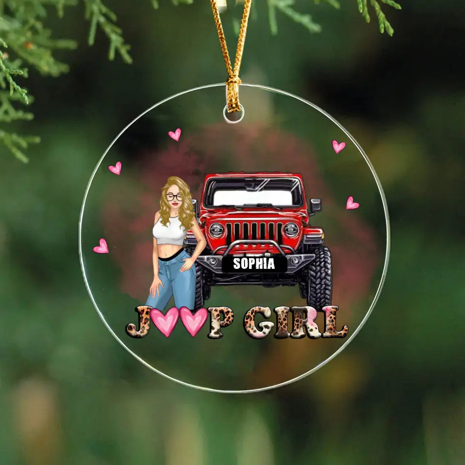 Personalized Jeep Girl with Name Lovers Gift Christmas Gift Acrylic/Ceramic Ornament Printed LDMHN23479