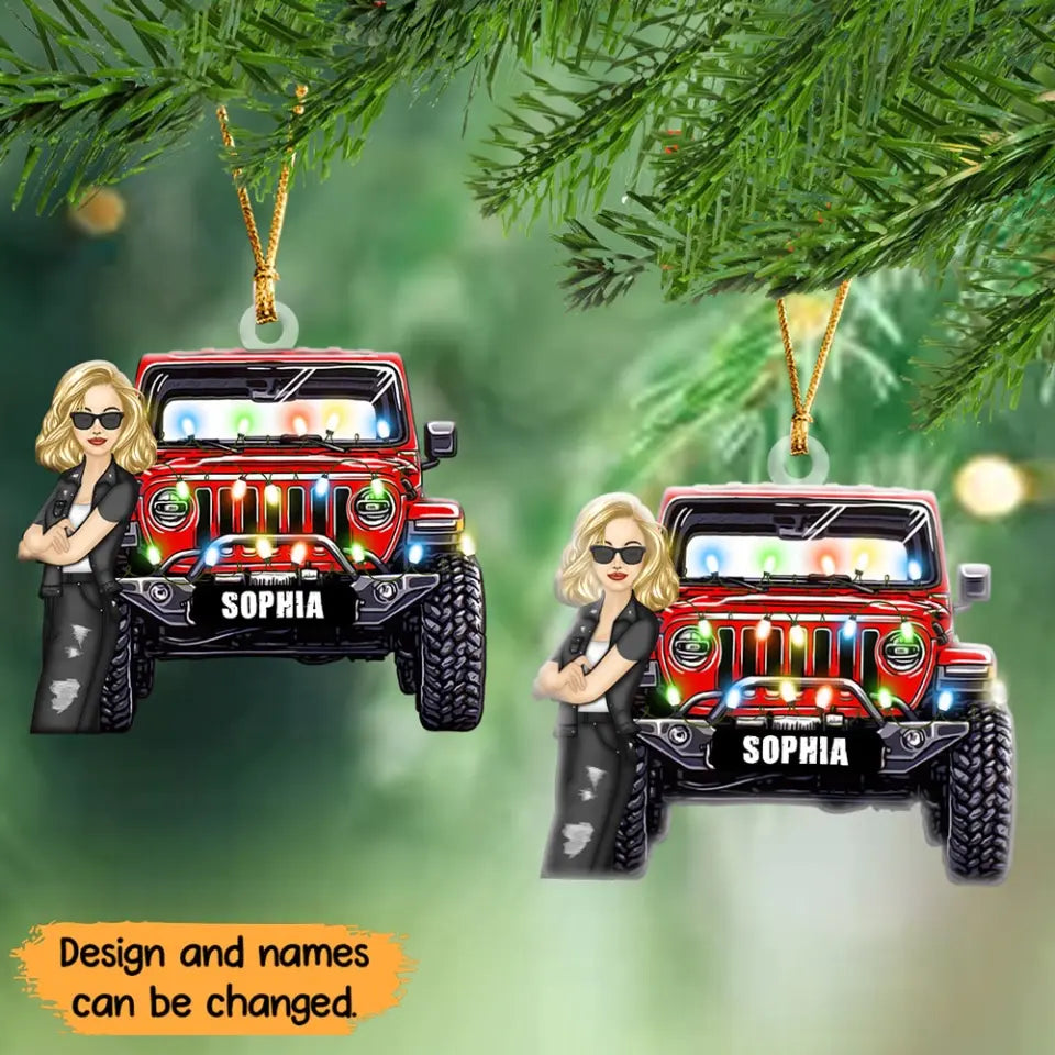 Personalized Jeep Girl Christmas Gift Acrylic/Plastic Ornament Printed QTHN481