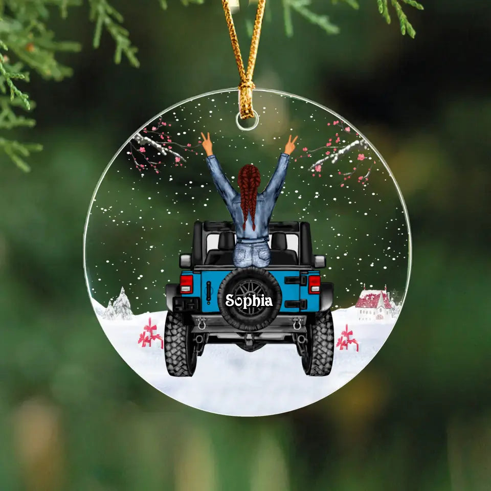 Personalized Jeep Girl with Name Christmas Gift Acrylic/Ceramic Ornament Printed KVH23491