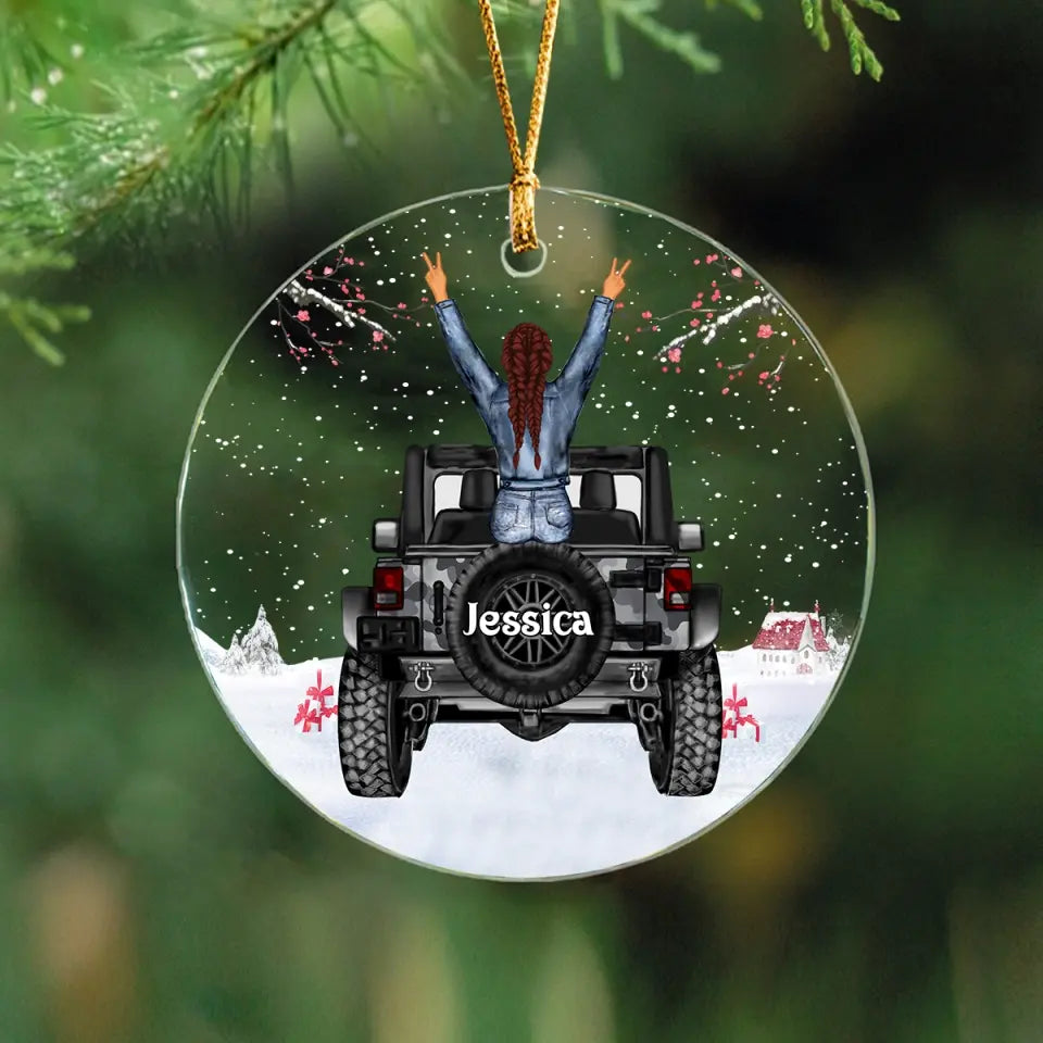 Personalized Jeep Girl with Name Christmas Gift Acrylic/Ceramic Ornament Printed KVH23491
