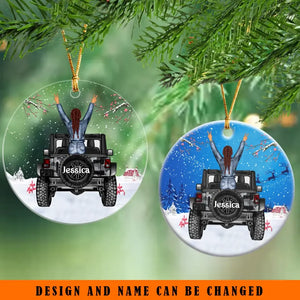 Personalized Jeep Girl with Name Christmas Gift Acrylic/Ceramic Ornament Printed KVH23491