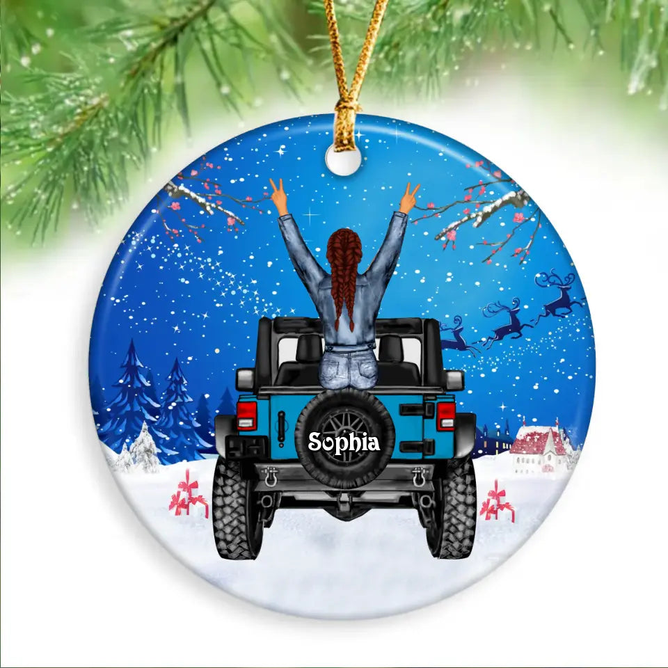 Personalized Jeep Girl with Name Christmas Gift Acrylic/Ceramic Ornament Printed KVH23491