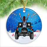 Personalized Jeep Girl with Name Christmas Gift Acrylic/Ceramic Ornament Printed KVH23491