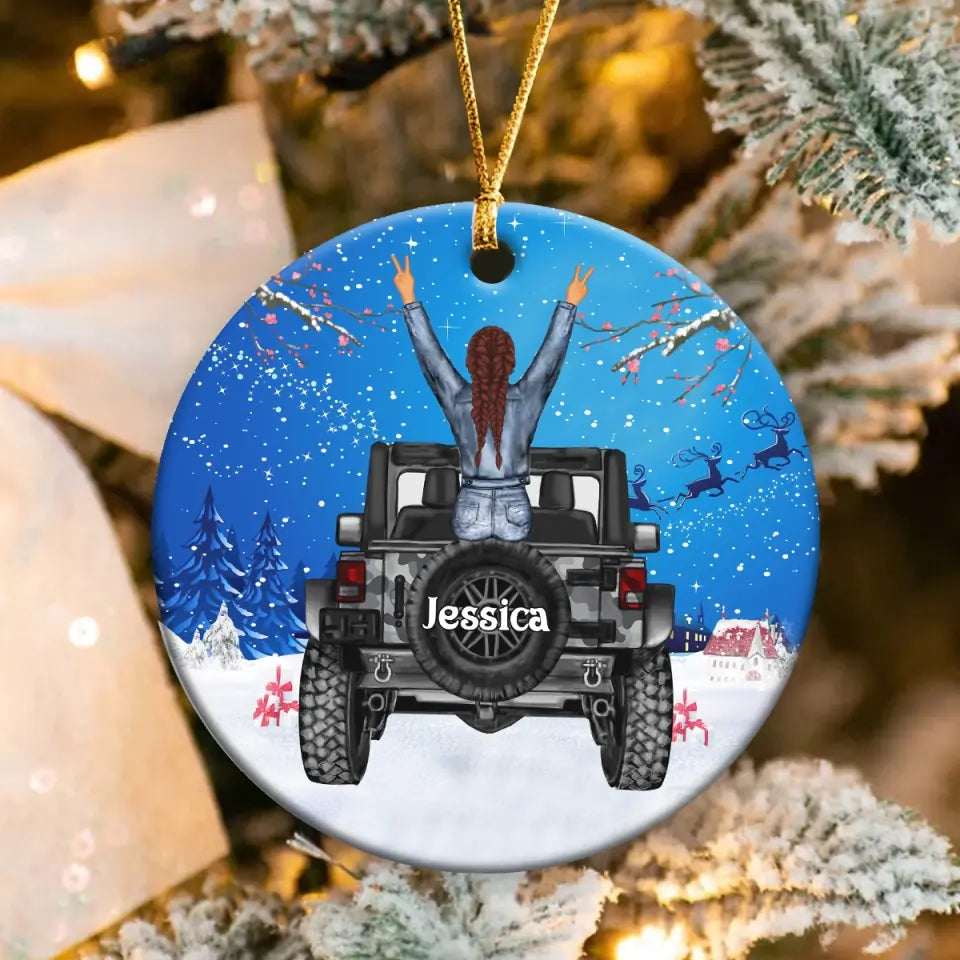 Personalized Jeep Girl with Name Christmas Gift Acrylic/Ceramic Ornament Printed KVH23491