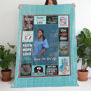 Personalized Upload Your Photo She's Black She's A Queen She's A Nurse Living Her Best Life She's Jessica Sherpa or Fleece Blanket Printed HTHVQ23492