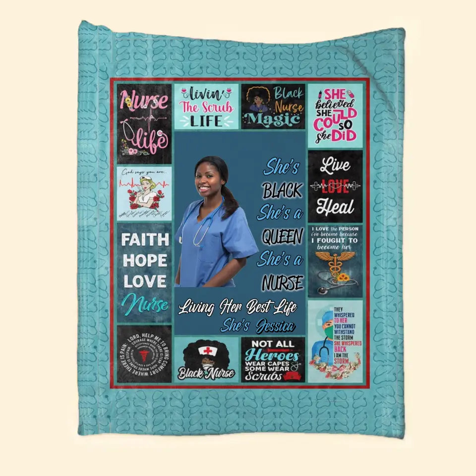 Personalized Upload Your Photo She's Black She's A Queen She's A Nurse Living Her Best Life She's Jessica Sherpa or Fleece Blanket Printed HTHVQ23492