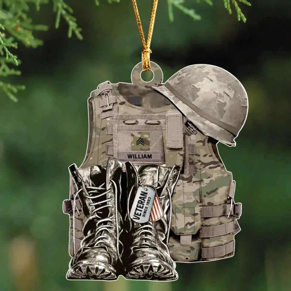 Personalized US Rank Military Camo Custom Name Christmas Gift Acrylic/Plastic Ornament Printed QTPN23503