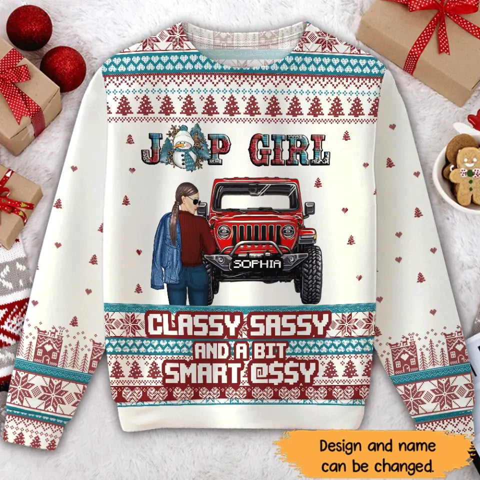 Personalized Jeep Girl Classy Sassy And A Bit Smart Assy Christmas Gift Sweater Printed MTHN23510
