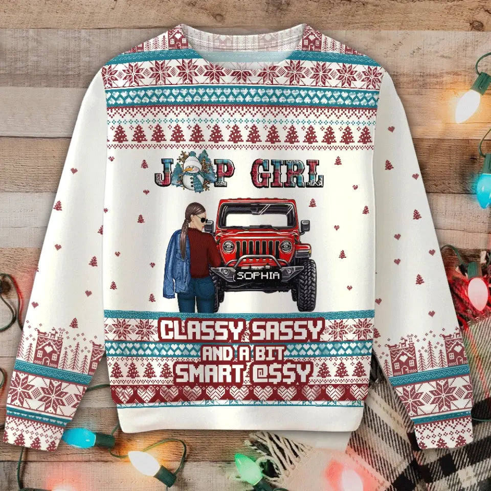 Personalized Jeep Girl Classy Sassy And A Bit Smart Assy Christmas Gift Sweater Printed MTHN23510