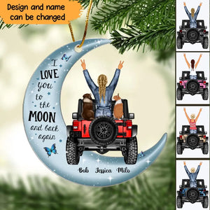 Personalized I Love You To The Moon And Back Again Jeep Girl with Dogs Christmas Gift Acrylic Ornament Printed VQ23516