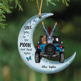 Personalized I Love You To The Moon And Back Again Jeep Girl with Dogs Christmas Gift Acrylic Ornament Printed VQ23516