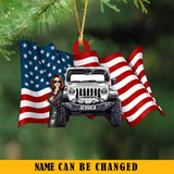 Personalized US Flag Jeep Girl Custom Name Christmas Gift Acrylic Ornament Printed KVH23517
