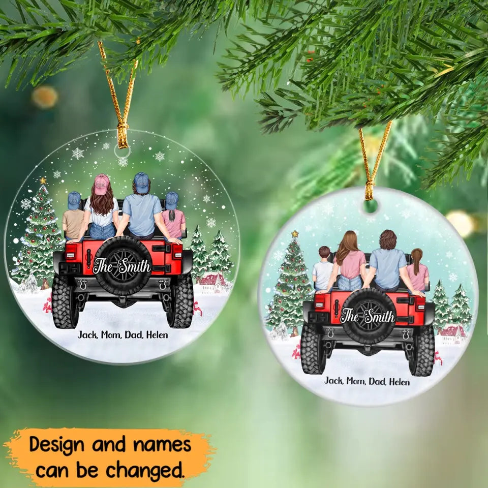 Personalized Family with Jeep Christmas Gift Acrylic or Ceremic Ornament Printed PTN23508