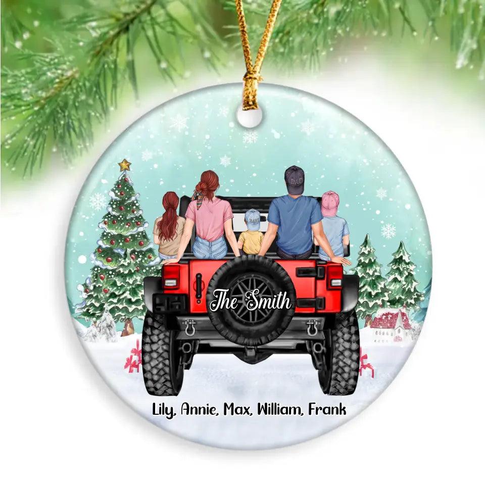 Personalized Family with Jeep Christmas Gift Acrylic or Ceremic Ornament Printed PTN23508
