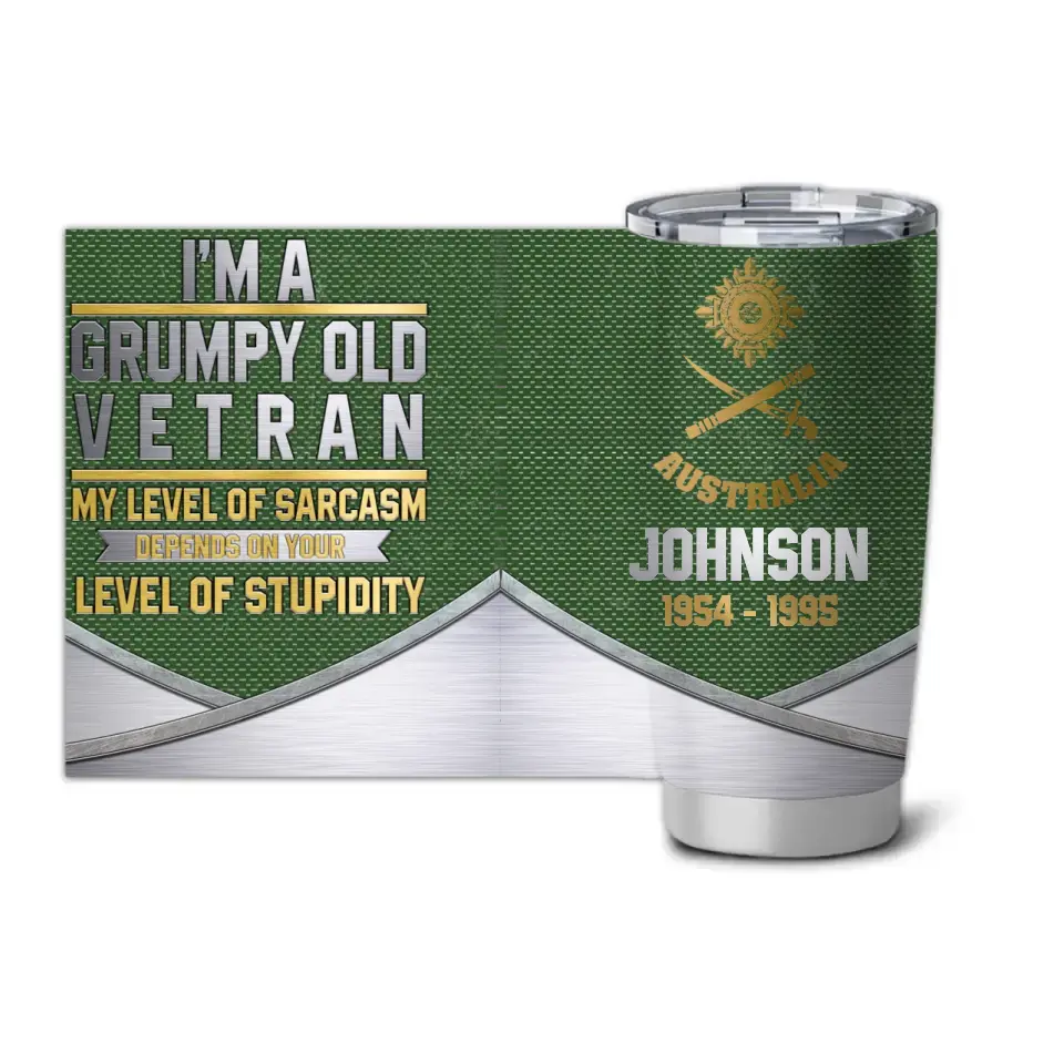 Personalized Australian Veteran I'm A Grumpy Old Veteran Tumbler Printed QTKH525