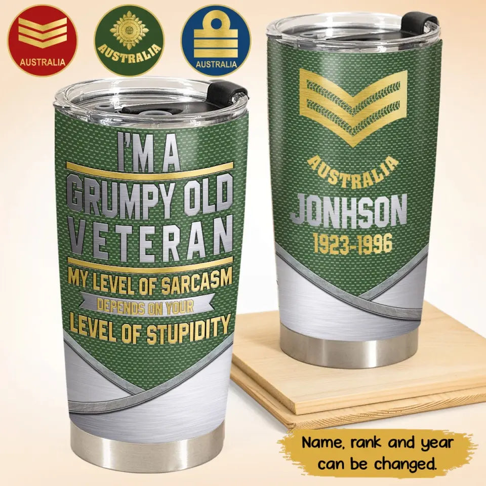 Personalized Australian Veteran I'm A Grumpy Old Veteran Tumbler Printed QTKH525