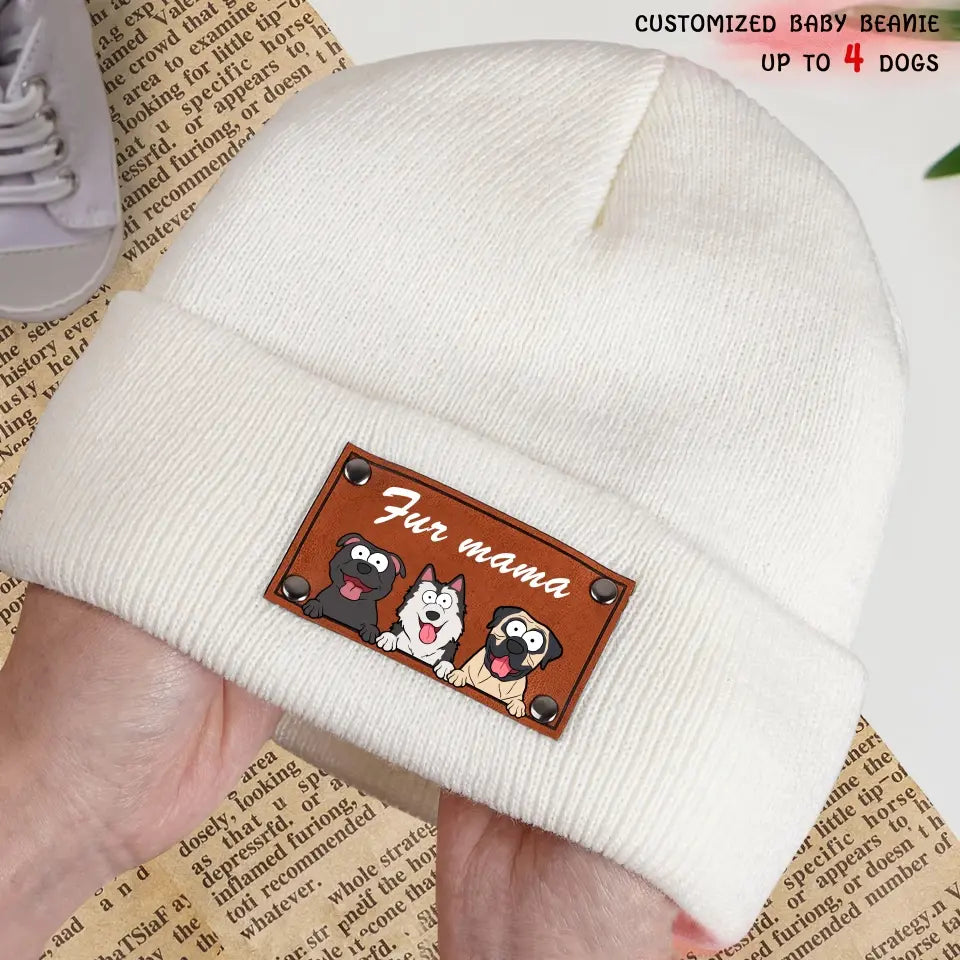 Personalized Fur Mama Beanie Leather Patch Hat Printed NMTKVH23533