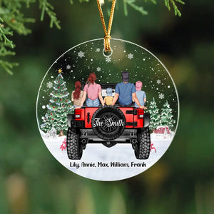 Personalized Family with Jeep Christmas Gift Acrylic or Ceremic Ornament Printed PTN23508