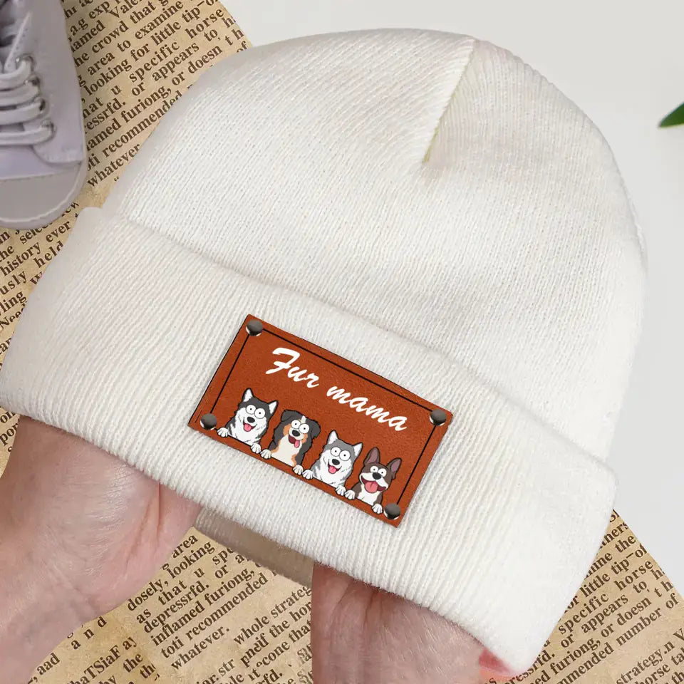 Personalized Fur Mama Beanie Leather Patch Hat Printed NMTKVH23533